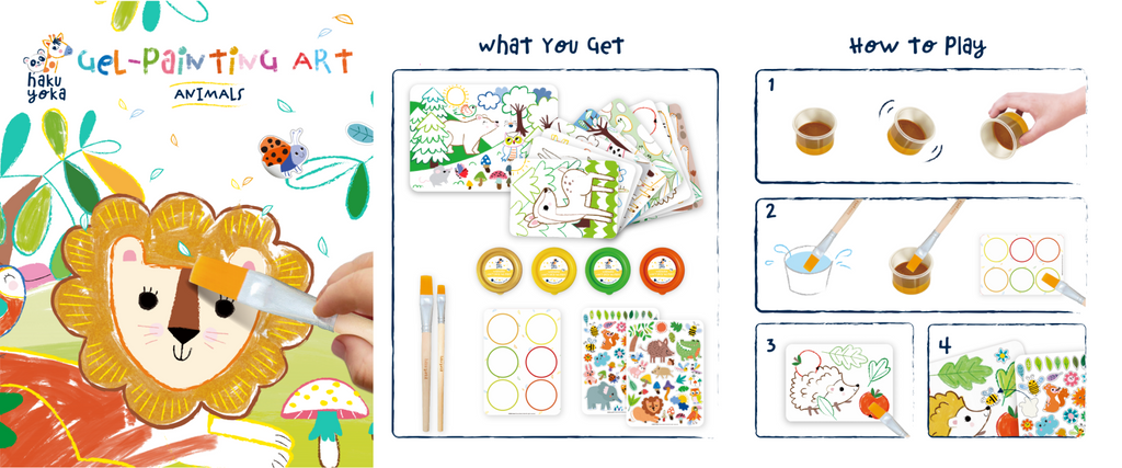 Haku Yoka Art To Go Animal Gel-Painting Art Kit/Spill-off Painting Forest Animals